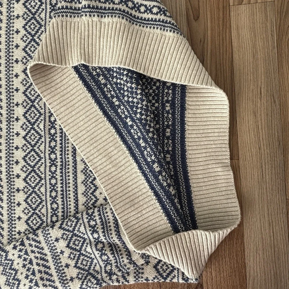 Mens Fair Isle Sweater‎ 100% Cotton Navy Blue Beige Sz L Grandpa Preppy Academia